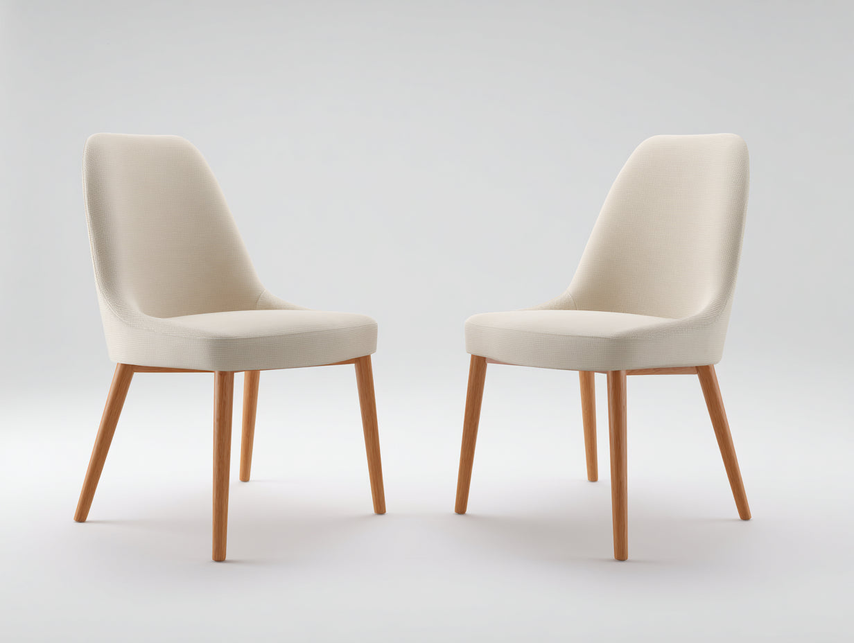 Silla de comedor tapizada 52x58x86 cm - Beige-Madera natural - Juego de 2 unidades con respaldo envolvente y patas inclinadas para comedor