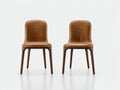 Juego de 2 sillas de comedor tapizadas 50x56x86 cm - Marrón coñac y madera oscura - Diseño moderno sin reposabrazos