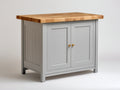 Aparador de madera 95x50x90 cm - Gris claro-Madera natural-Dorado - Diseño de 2 puertas con encimera amplia para comedor y cocina