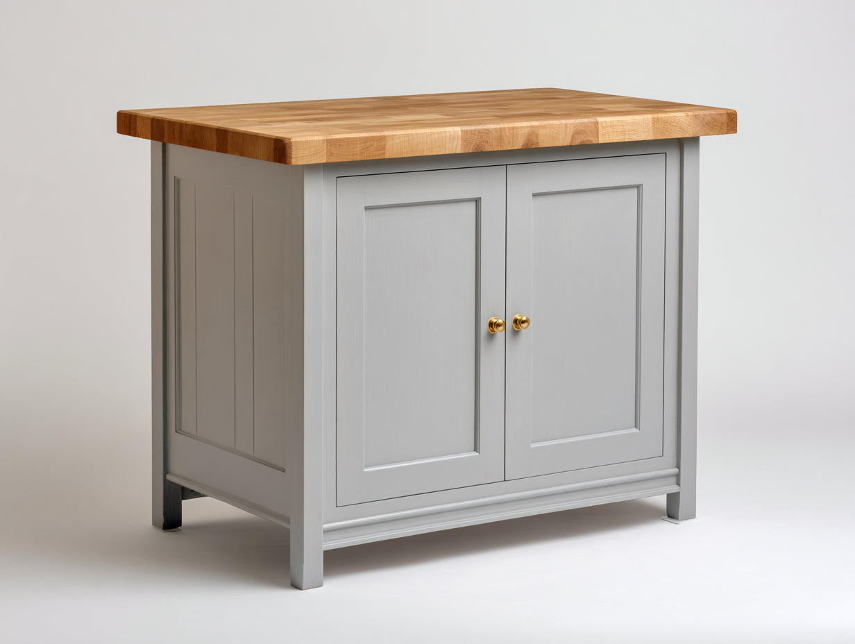 Aparador de madera 95x50x90 cm - Gris claro-Madera natural-Dorado - Diseño de 2 puertas con encimera amplia para comedor y cocina