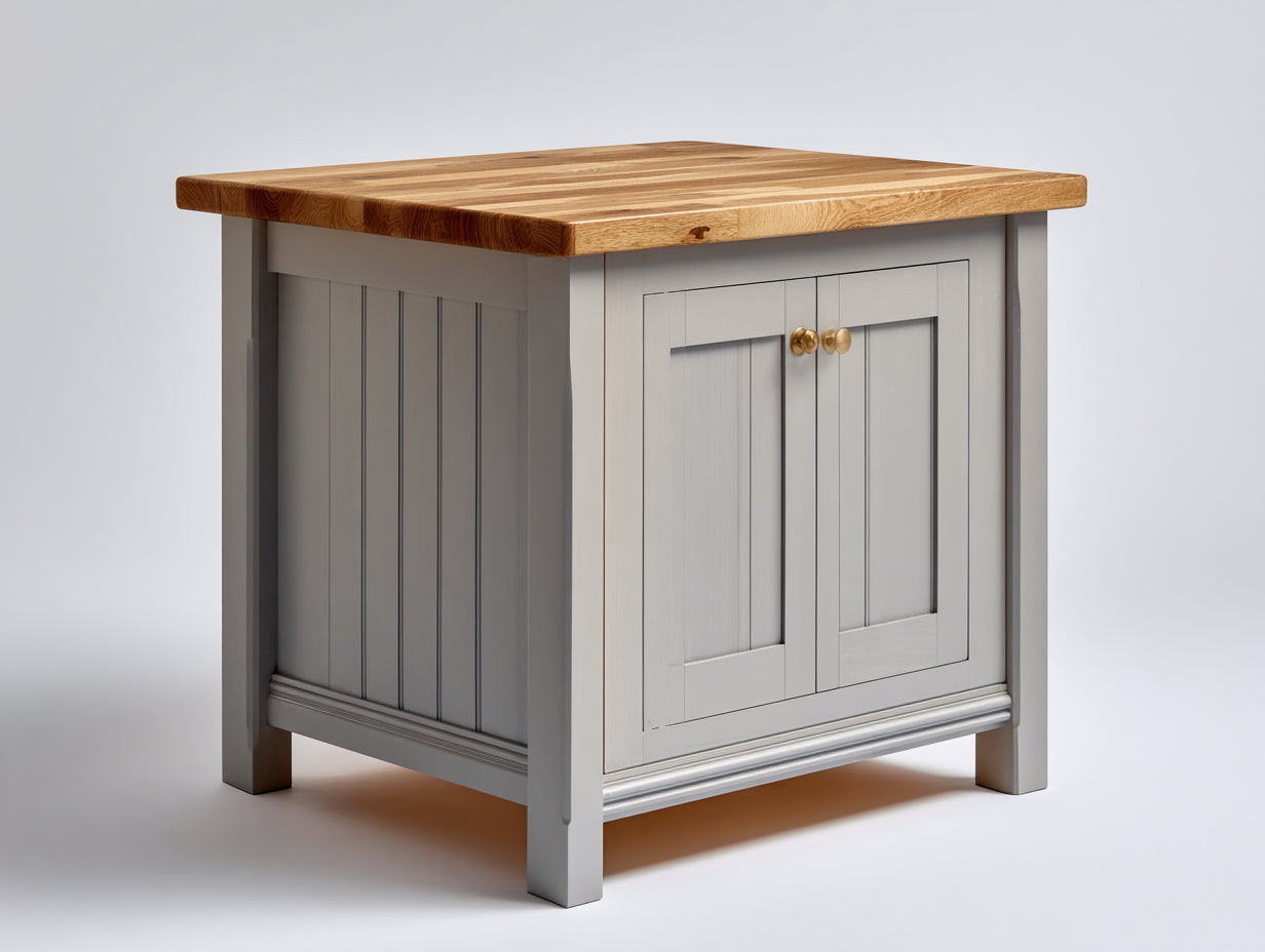 Aparador de madera 90x45x90 cm - Gris y marrón natural - 2 puertas y encimera superior
