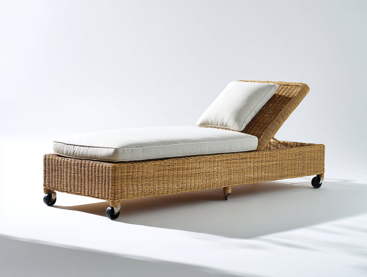 Tumbonas de ratán 200 x 75 x 95 cm - Marrón claro-Crema - Respaldo ajustable y ruedas para exterior