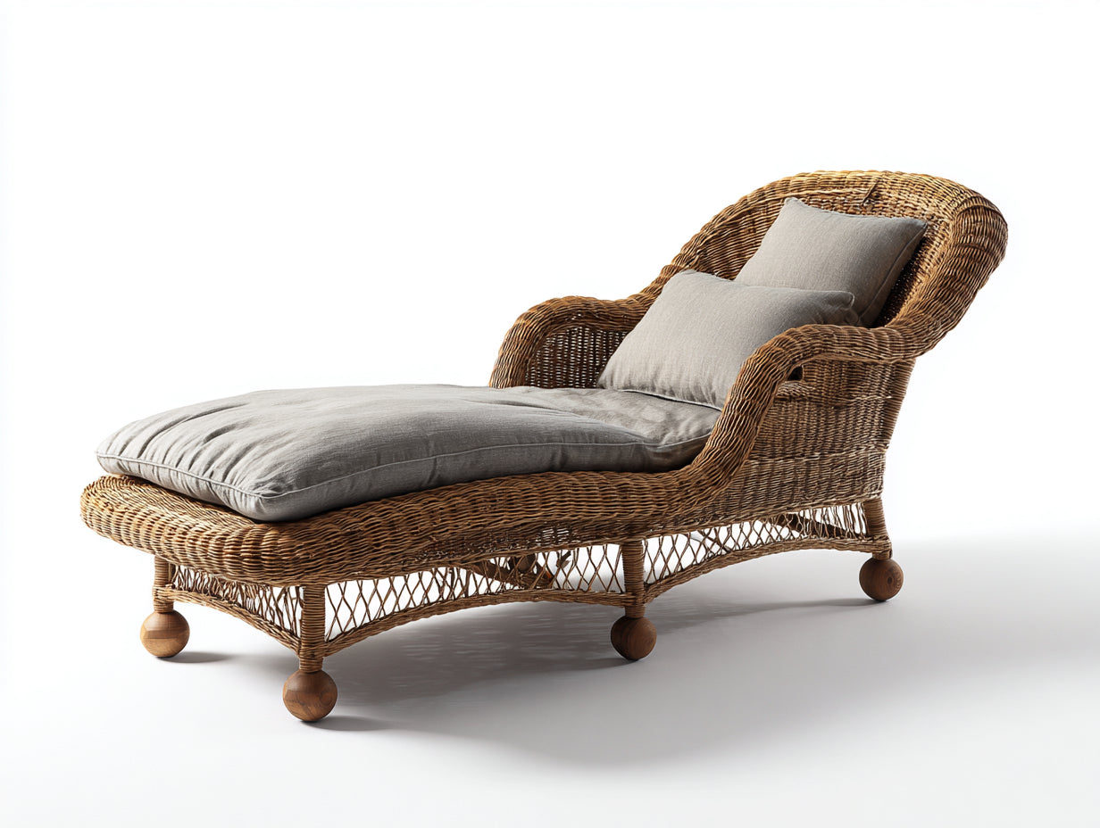 Tumbona de jardín de ratán sintético con cojín 180 x 70 x 85 cm - Color marrón y gris - Diseño elegante para exterior
