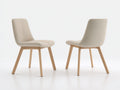 Silla de comedor tapizada 49 x 56 x 88 cm - Beige y madera natural - Juego de 2 con patas inclinadas