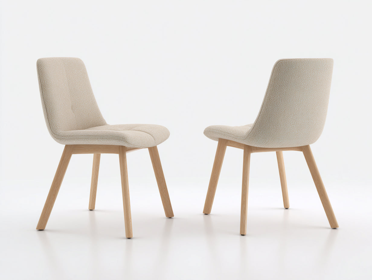 Silla de comedor tapizada 49 x 56 x 88 cm - Beige y madera natural - Juego de 2 con patas inclinadas