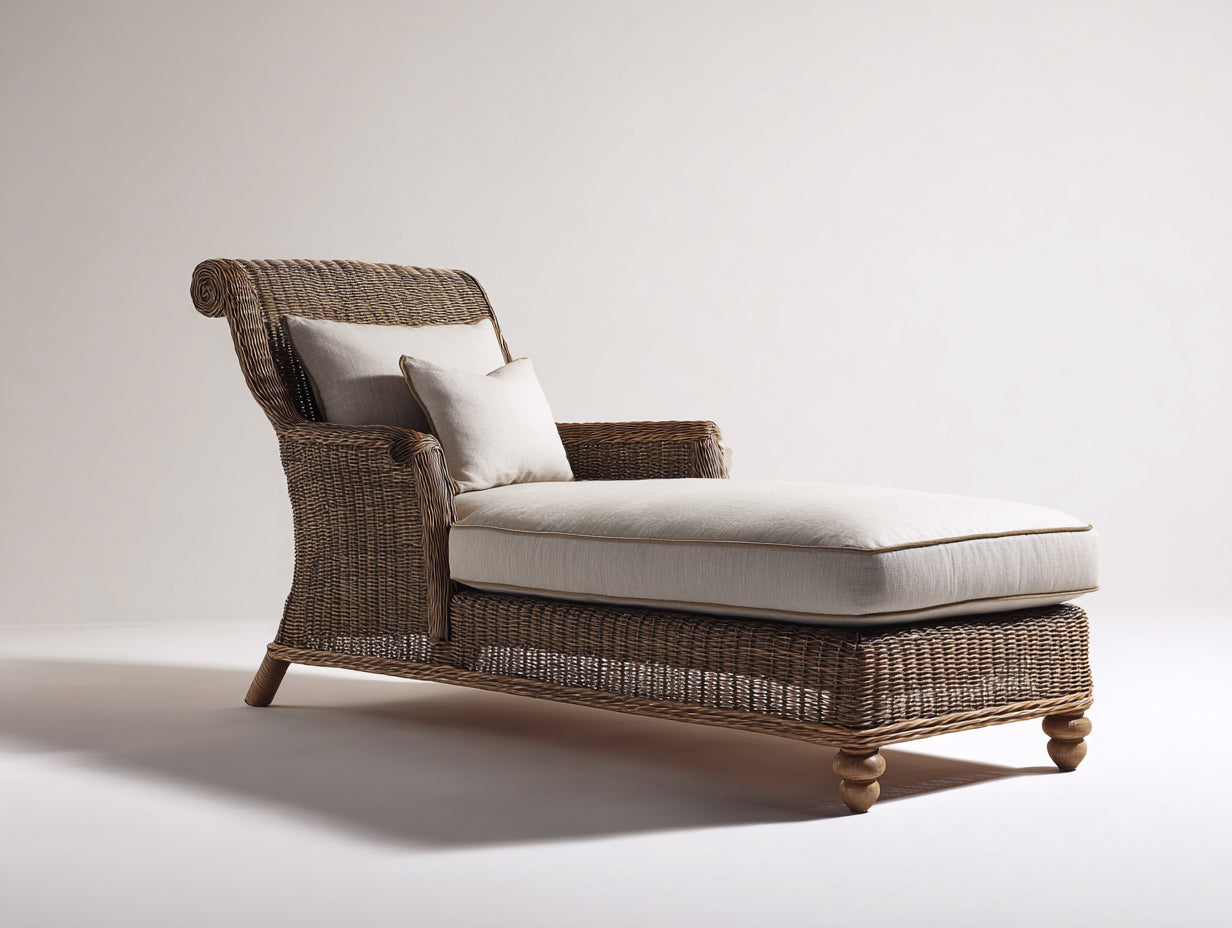 Tumbona de jardín de ratán sintético con cojín 185 x 75 x 85 cm - Color marrón y beige - Diseño elegante para exterior