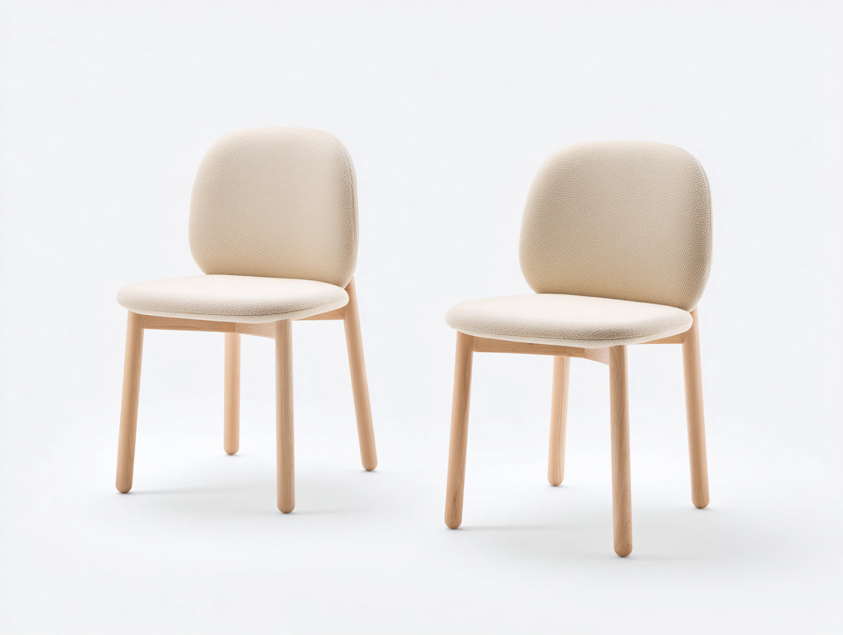 Silla de comedor tapizada de tela 55 x 60 x 82 cm - Color beige y madera natural - Diseño moderno y minimalista para comedor