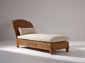 Tumbona de jardín de ratán 195x75x90 cm - Marrón y crema - Respaldo alto curvado con patas torneadas