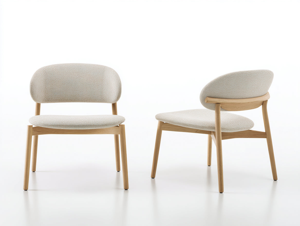 Juego de 2 sillas de comedor tapizadas 54x58x82 cm - Beige claro y madera natural - Diseño moderno sin reposabrazos
