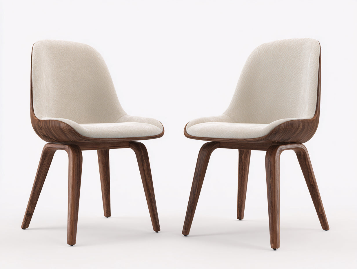 Silla de comedor de madera 50 x 56 x 86 cm - Marrón y beige - Juego de 2 con asiento tapizado
