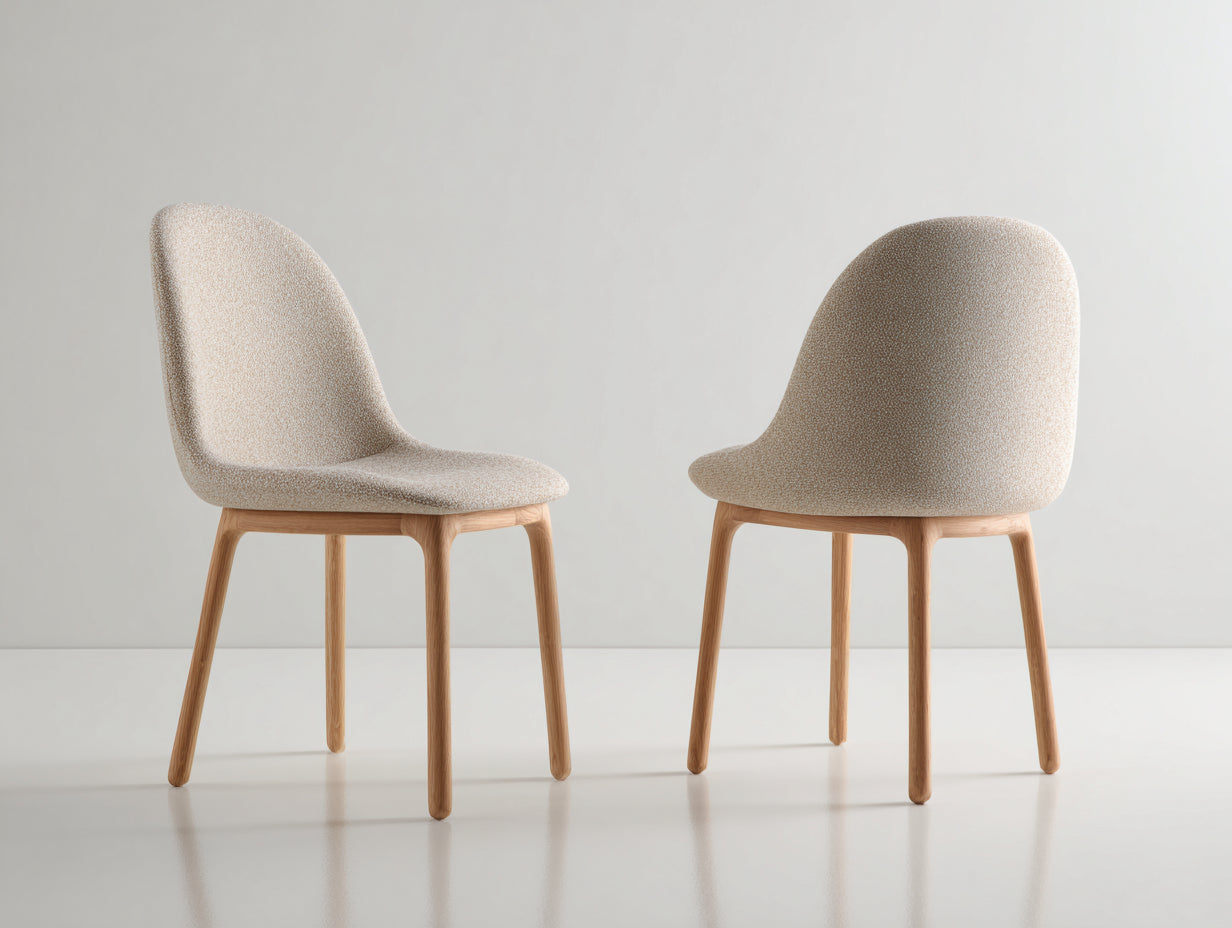Silla de comedor tapizada 52 x 56 x 84 cm - Beige-Marrón claro - Juego de 2 con respaldo envolvente y patas de madera