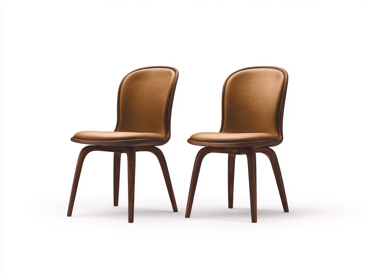 Silla de comedor tapizada 50 x 55 x 86 cm - Marrón claro-Marrón oscuro - Juego de 2 con respaldo curvo y patas de madera