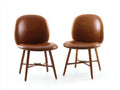 Juego de 2 sillas de comedor tapizadas 52x58x86 cm - Marrón coñac y madera oscura - Diseño moderno sin reposabrazos