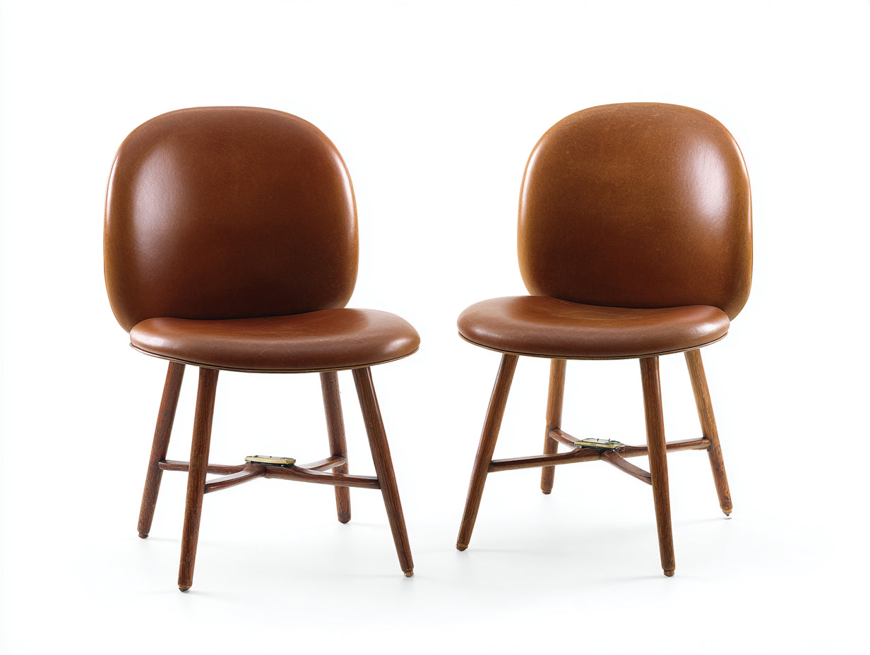 Juego de 2 sillas de comedor tapizadas 52x58x86 cm - Marrón coñac y madera oscura - Diseño moderno sin reposabrazos