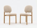 Silla de comedor tapizada 49x54x83 cm - Beige-Madera natural - Juego de 2 unidades con respaldo redondeado y asiento acolchado para comedor