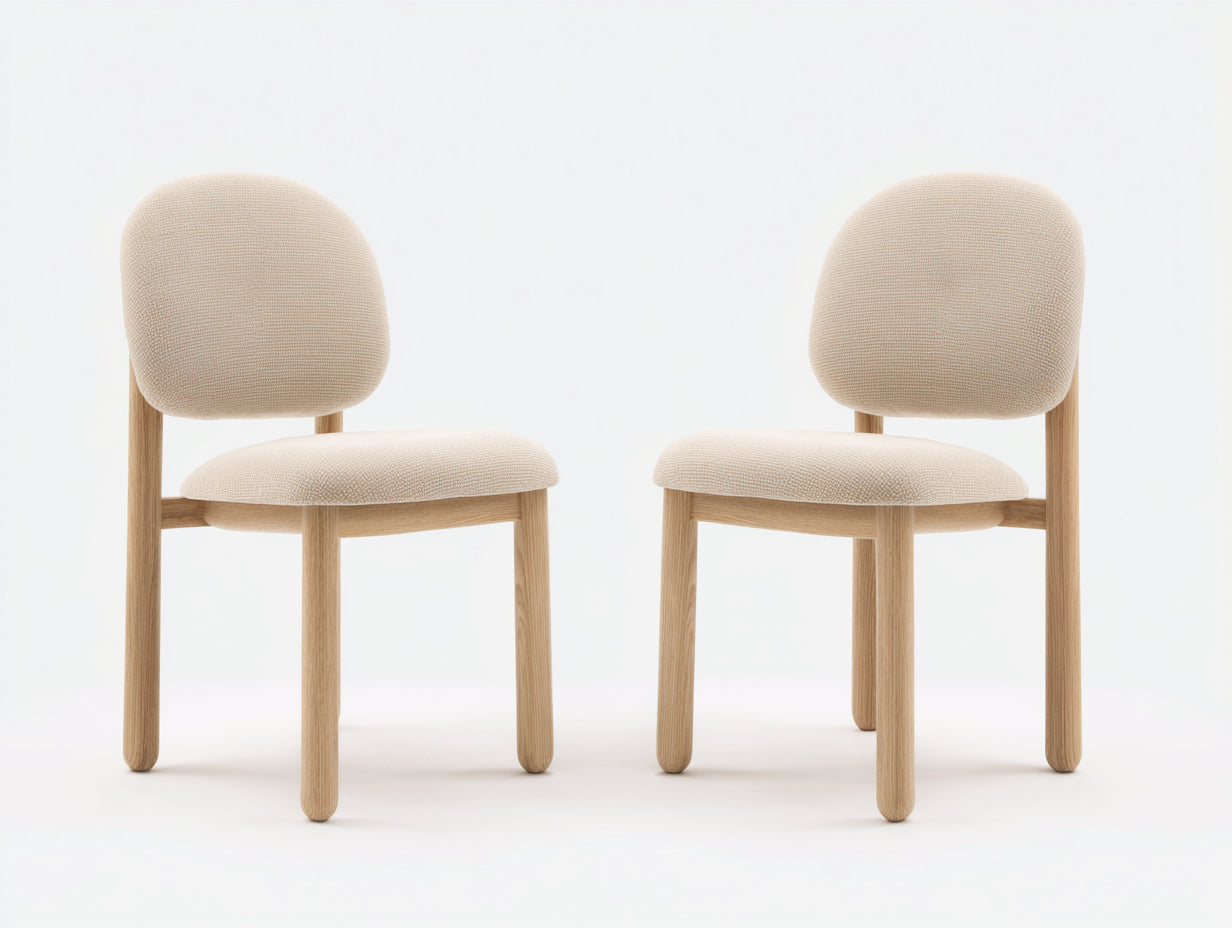 Silla de comedor tapizada 49x54x83 cm - Beige-Madera natural - Juego de 2 unidades con respaldo redondeado y asiento acolchado para comedor