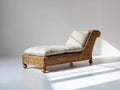 Tumbona de ratán sintético 195 x 72 x 88 cm - Marrón y beige - Respaldo curvado con superficie acolchada