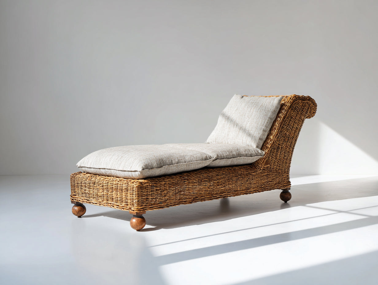 Tumbona de ratán sintético 195 x 72 x 88 cm - Marrón y beige - Respaldo curvado con superficie acolchada