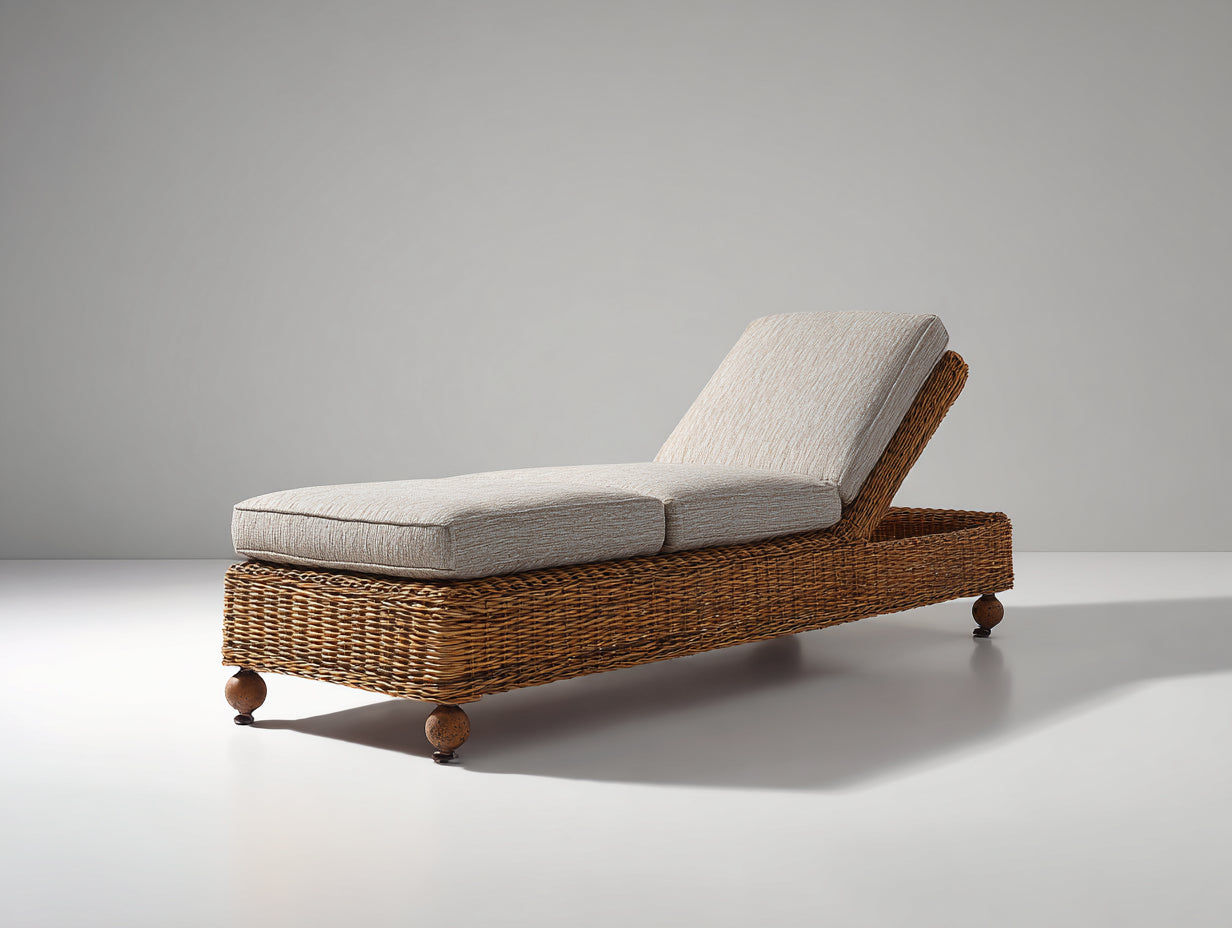Tumbona de jardín de ratán 195x70x42 cm - Marrón y beige claro - Respaldo reclinable y diseño con patas redondeadas