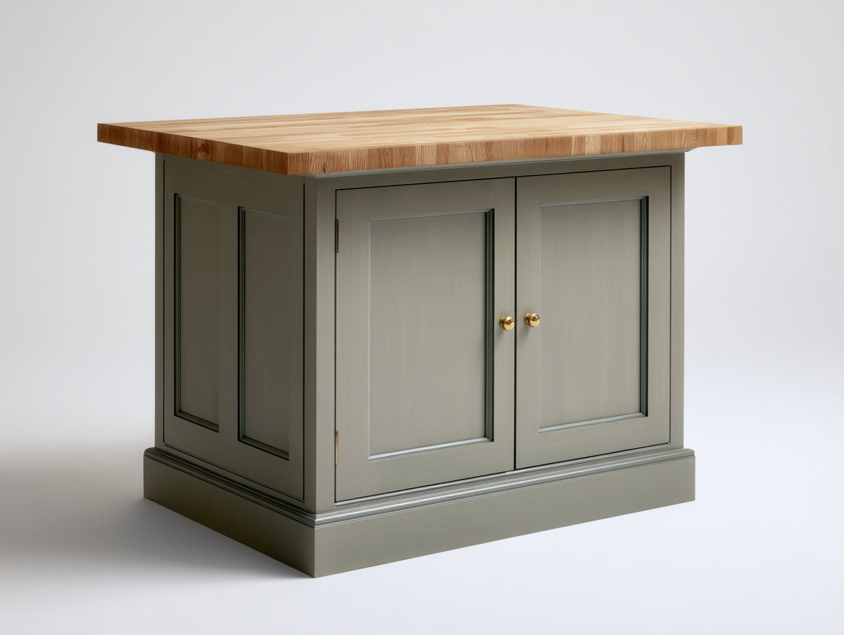 Aparador de madera 100 x 55 x 90 cm - Gris oliva-Madera natural - 2 puertas y encimera amplia