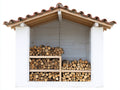 Leñero de jardín de madera 200 x 90 x 220 cm - Blanco marrón y terracota - Cuatro compartimentos con tejado a dos aguas