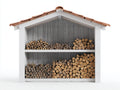 Leñero de jardín de madera 200 x 90 x 220 cm - Blanco-Gris-Terracota - 2 compartimentos con tejado a dos aguas
