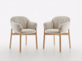 Silla de comedor tapizada 58 x 60 x 82 cm - Beige y madera natural - Juego de 2 con reposabrazos envolventes