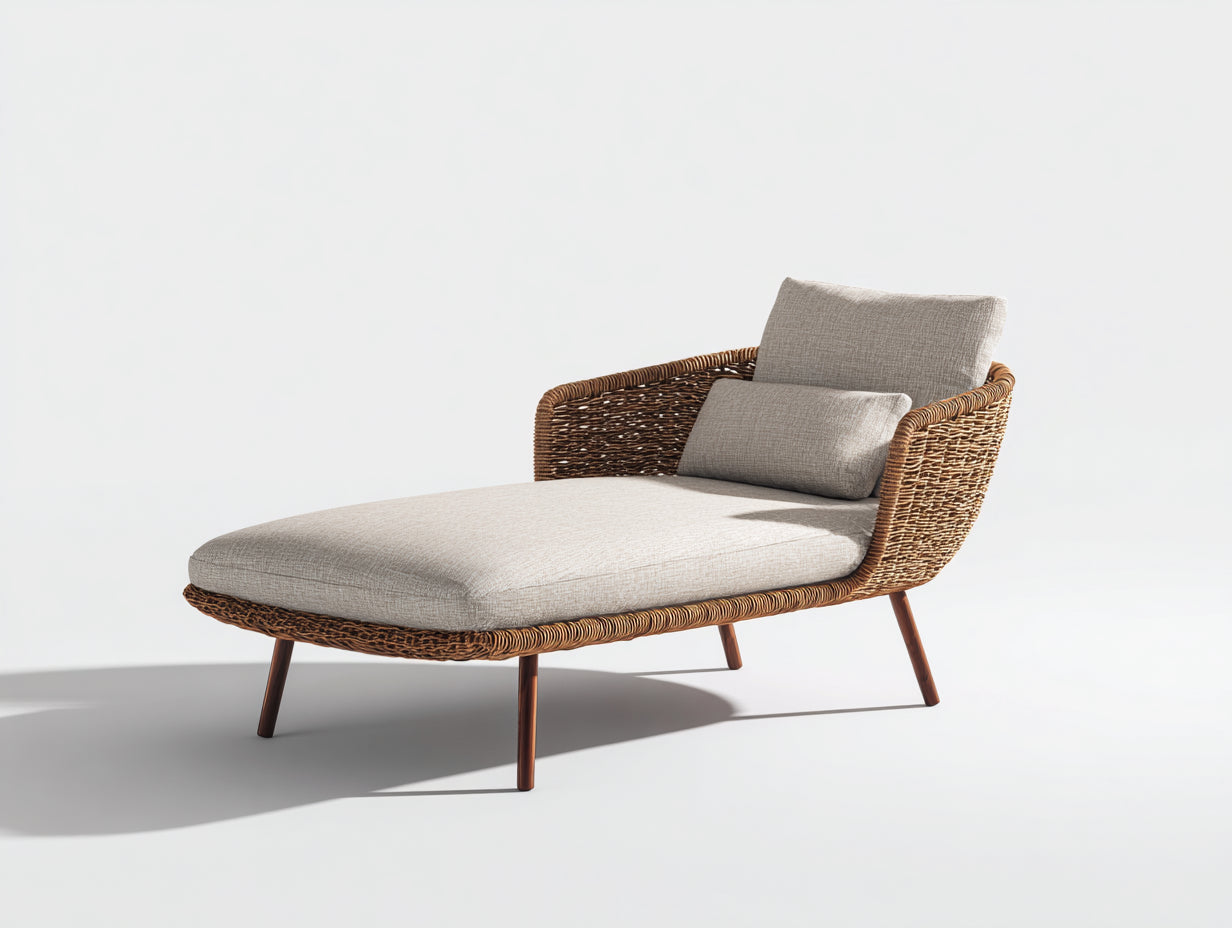 Tumbona de jardín de ratán sintético con cojín 180 x 75 x 85 cm - Color marrón y beige - Diseño moderno para exterior