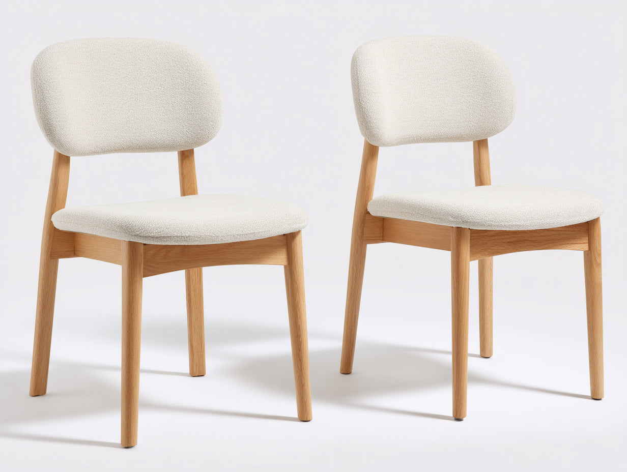 Juego de 2 sillas de comedor tapizadas 52x56x84 cm - Beige claro y madera natural - Diseño moderno sin reposabrazos