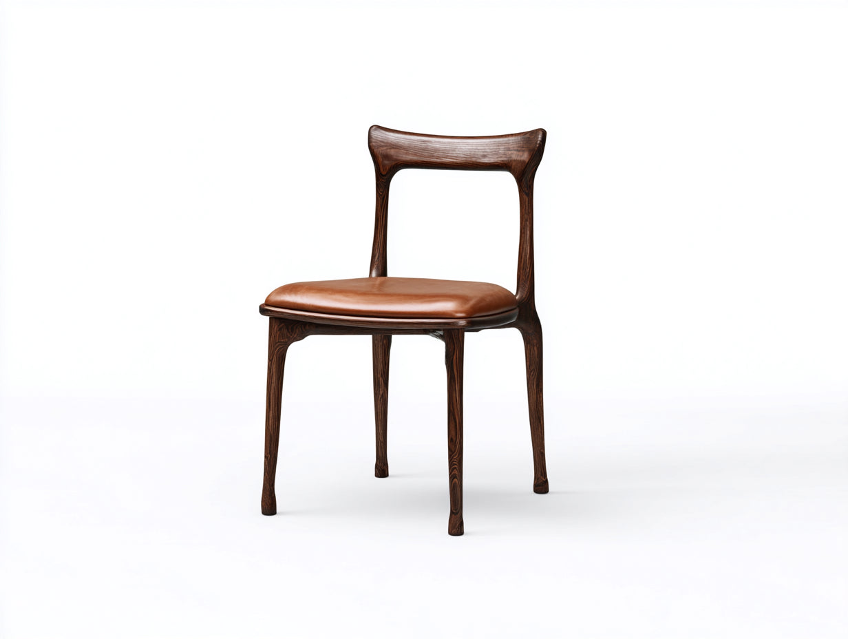 Silla de comedor de madera y piel sintética 48x53x84 cm - Marrón-Madera oscura - Asiento acolchado con respaldo abierto para comedor