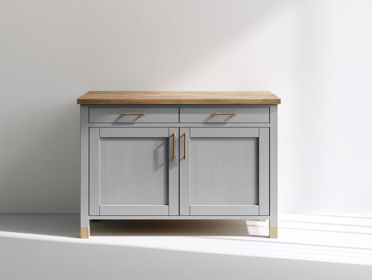Aparador de madera 120x45x90 cm - Gris y marrón natural - 2 puertas y 2 cajones