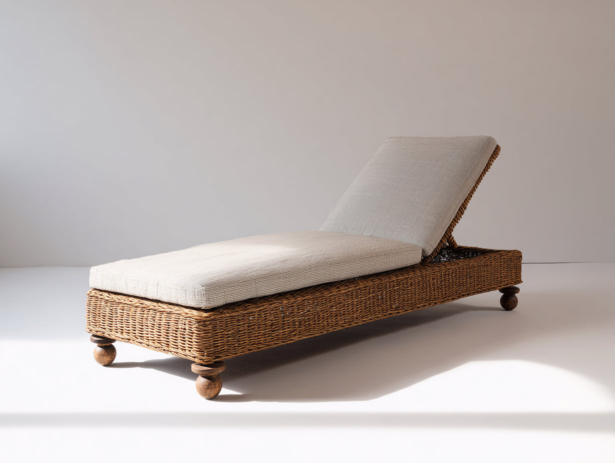 Tumbonas de ratán 200 x 75 x 88 cm - Marrón-Crema - Respaldo ajustable y diseño elevado para exterior