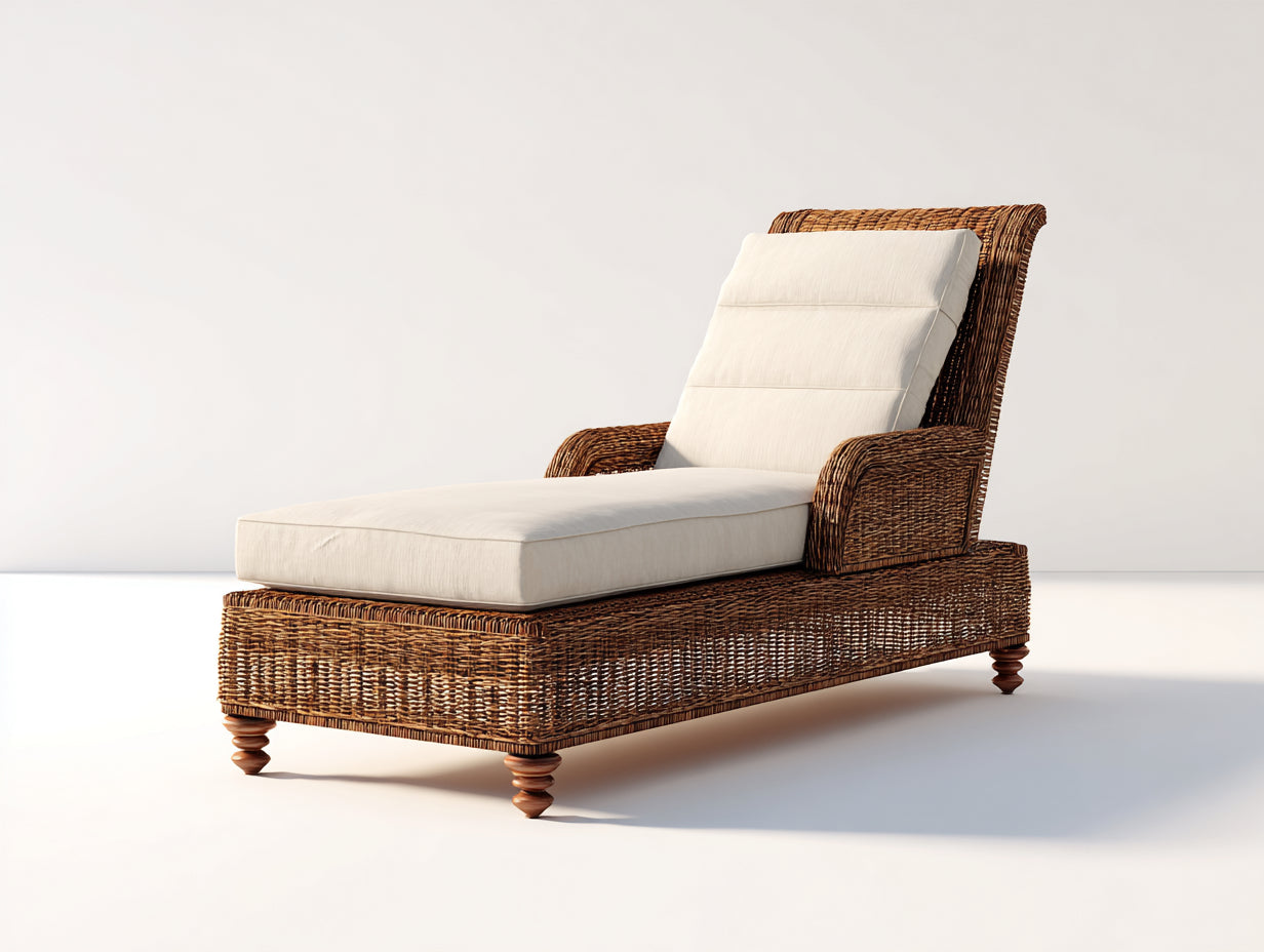 Tumbonas de ratán sintético 202x76x100 cm - Marrón-Blanco - Respaldo reclinable con reposabrazos y superficie acolchada para jardín y terraza