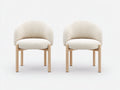 Silla de comedor tapizada 58 x 60 x 80 cm - Crema-Madera natural - Juego de 2 con respaldo envolvente y patas de madera