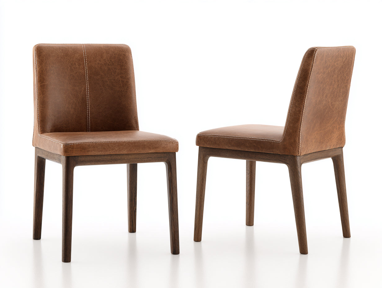 Silla de comedor tapizada 48 x 56 x 90 cm - Marrón - Juego de 2 con patas de madera